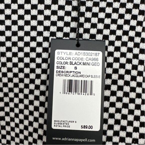 Adrianna Papell Black & White Knit Crew Neck Jacquard Cap Sleeve, Size S, NWT - Picture 3 of 6